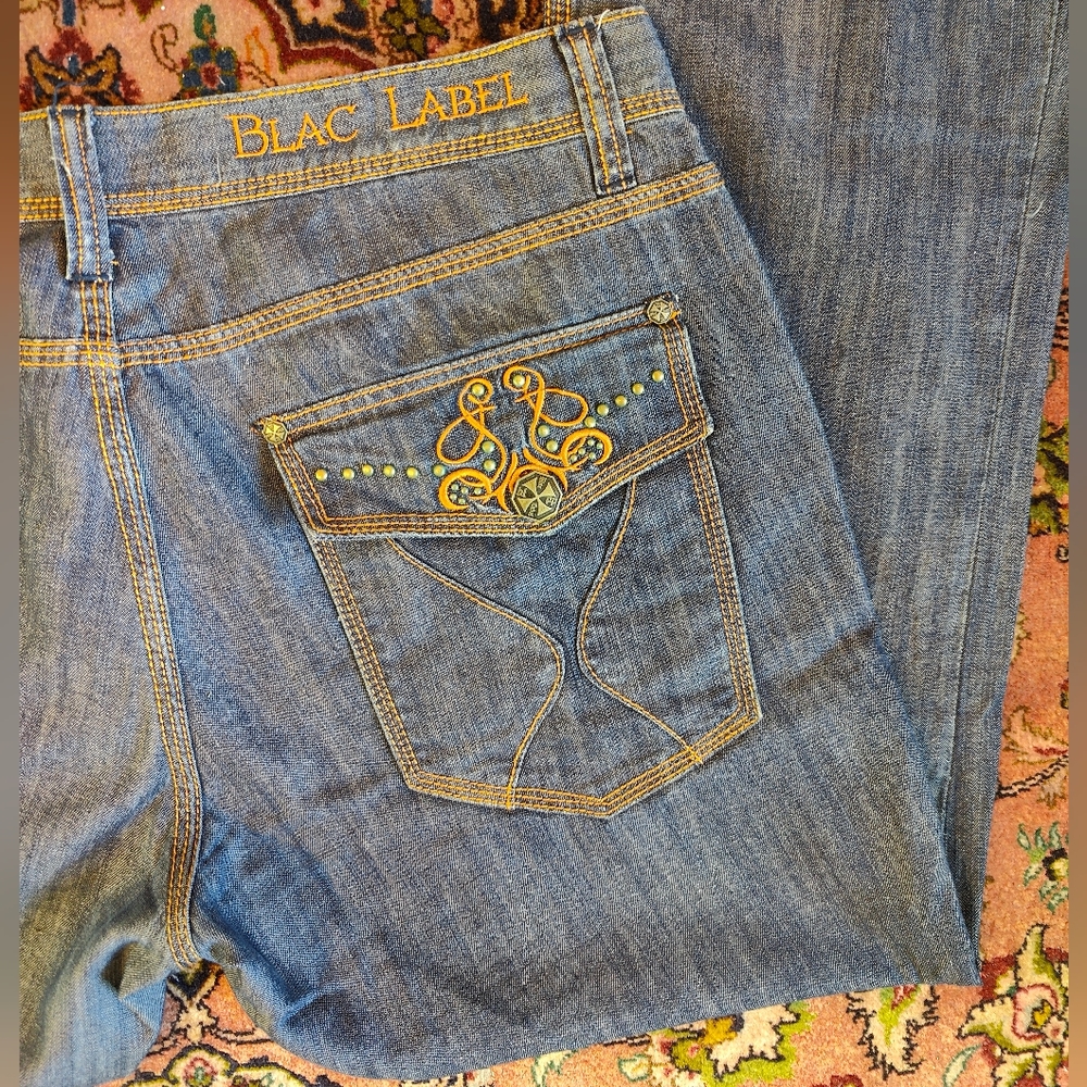 Black Label Blue Bootcut Jeans with Gold Stitching